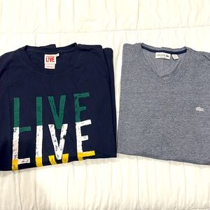 2 Lacoste Men’s Shirts. 1 blue long sleeve & 1 grey t-shirt. Size 7/XXL